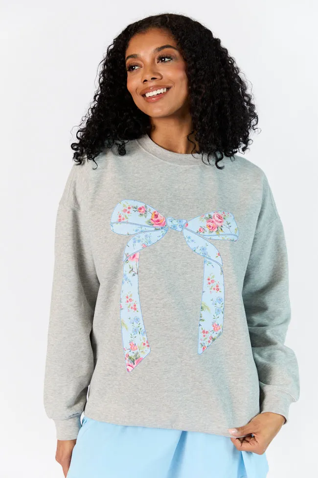 Vintage Floral Printed Bow Light Grey Graphic Sweatshirt sold by Pink Lily product image thumbnail 3