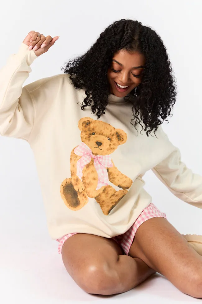 Vintage Teddy Bear Gingham Bow Cream Graphic Sweatshirt sold by Pink Lily product image thumbnail 4