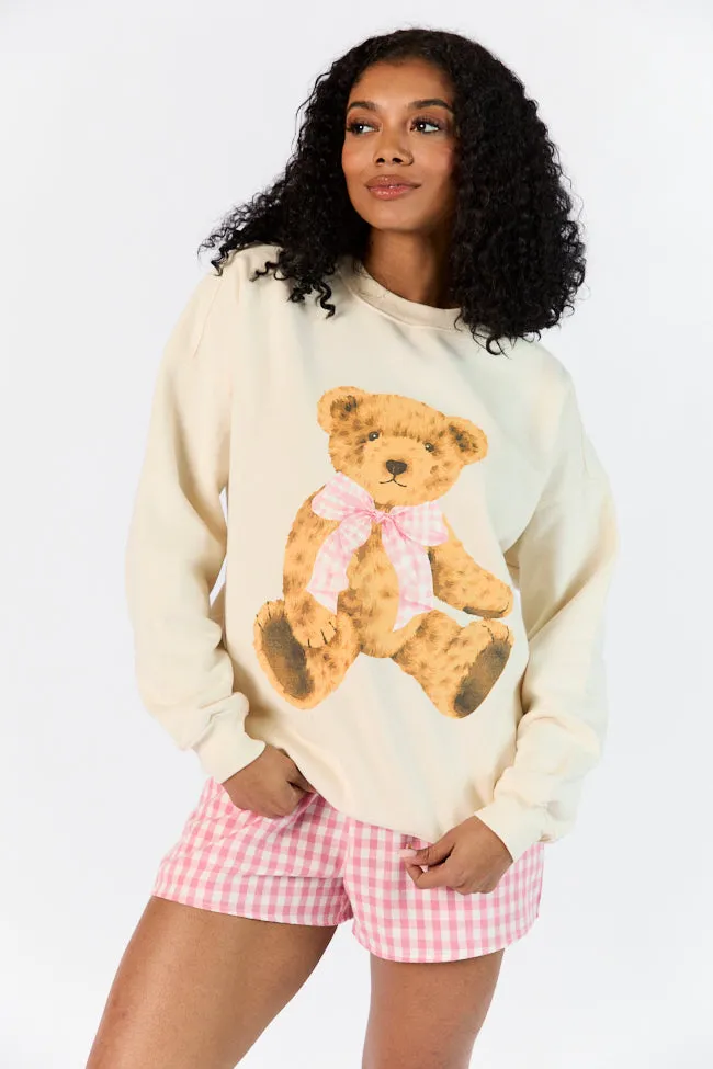 Vintage Teddy Bear Gingham Bow Cream Graphic Sweatshirt sold by Pink Lily