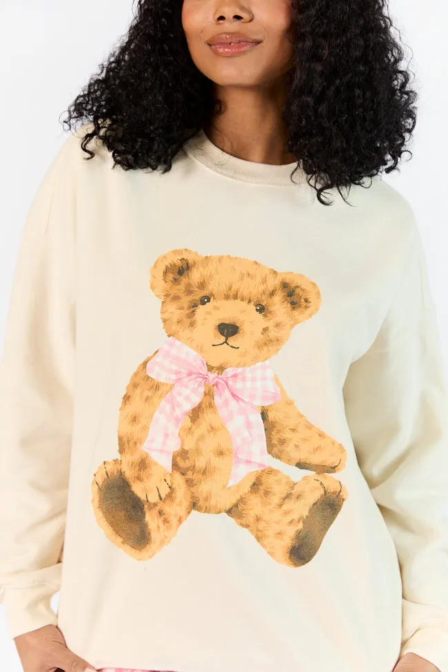 Vintage Teddy Bear Gingham Bow Cream Graphic Sweatshirt sold by Pink Lily product image thumbnail 2