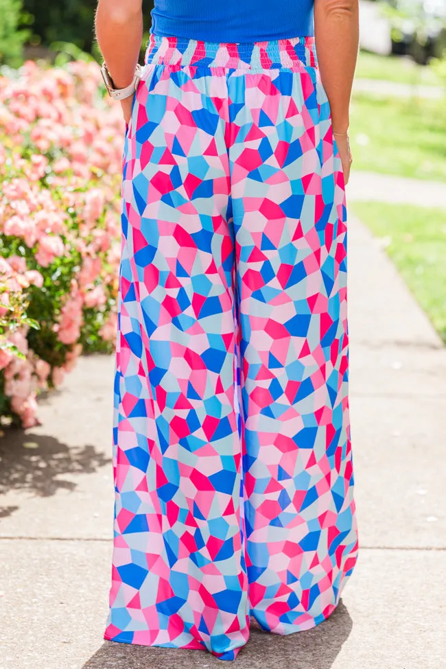 Fashionably Late Geometric Blue And Pink Belted Pants FINAL SALE sold by Pink Lily product image thumbnail 4