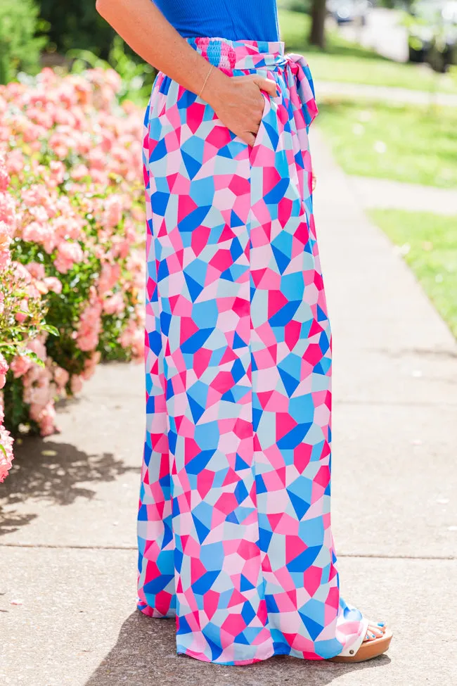 Fashionably Late Geometric Blue And Pink Belted Pants FINAL SALE sold by Pink Lily product image thumbnail 3
