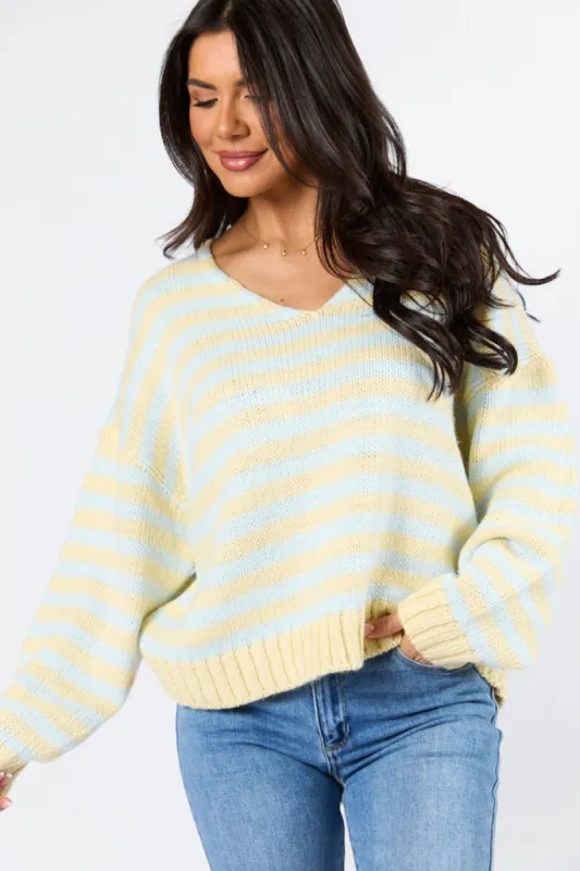Wait A Minute Yellow and Blue Multi Striped V-Neck Sweater FINAL SALE sold by Pink Lily