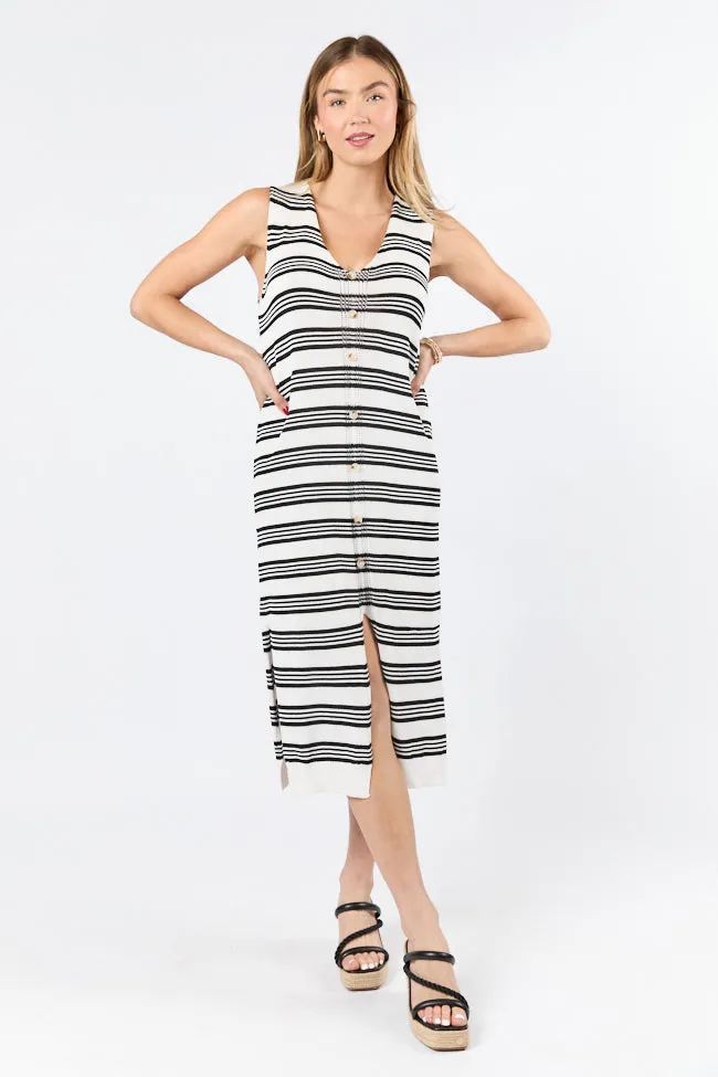 Endless Coastline Black and Ivory Striped Knit Sweater Dress FINAL SALE sold by Pink Lily product image thumbnail 2