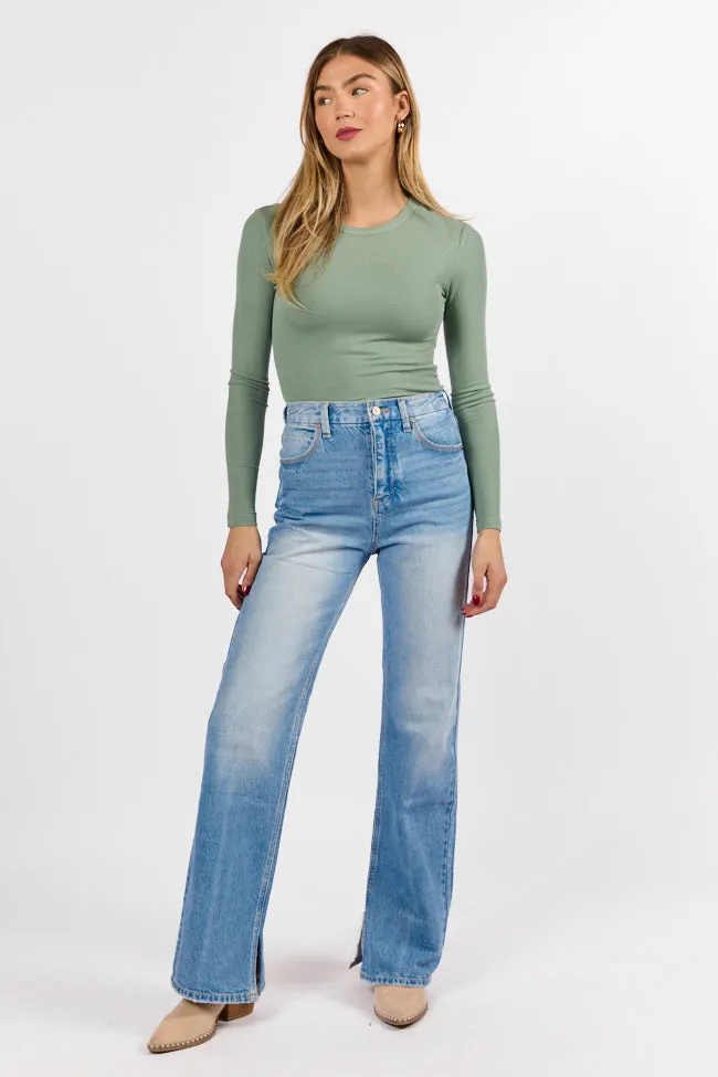 Emily Light Wash 90s Flare Split Hem Wide Leg Jeans FINAL SALE sold by Pink Lily product image thumbnail 2