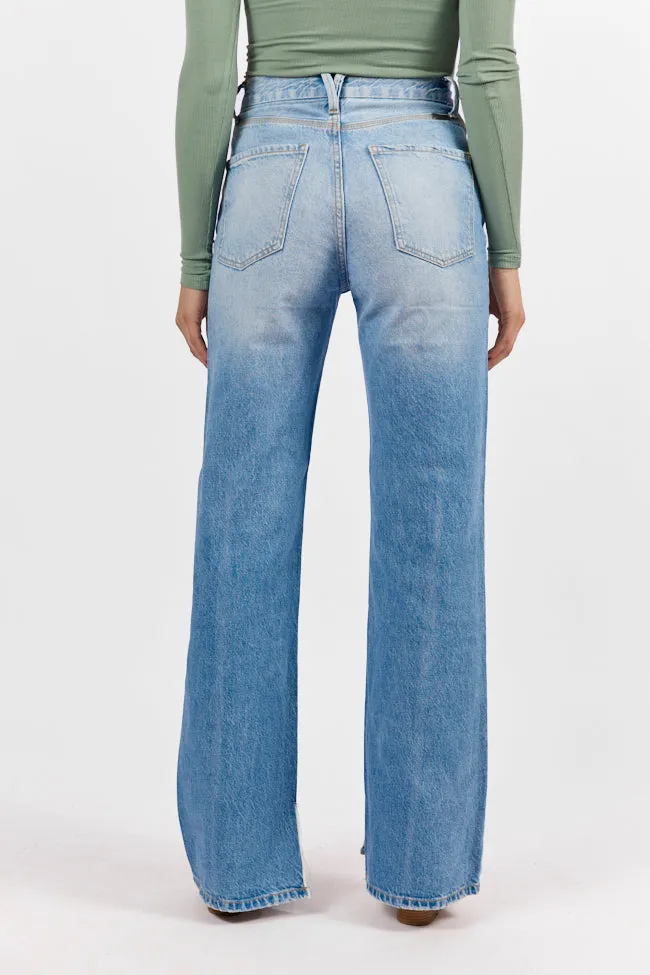 Emily Light Wash 90s Flare Split Hem Wide Leg Jeans FINAL SALE sold by Pink Lily product image thumbnail 4