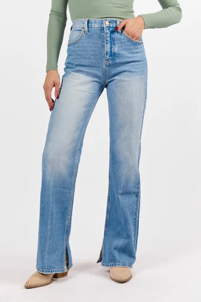 Emily Light Wash 90s Flare Split Hem Wide Leg Jeans FINAL SALE sold by Pink Lily