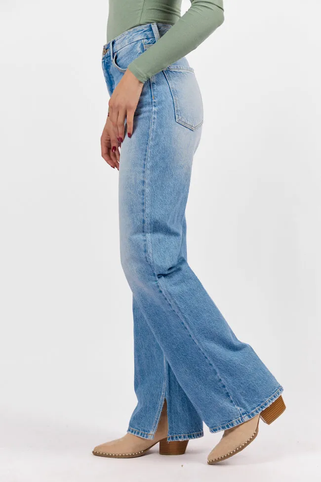 Emily Light Wash 90s Flare Split Hem Wide Leg Jeans FINAL SALE sold by Pink Lily product image thumbnail 3