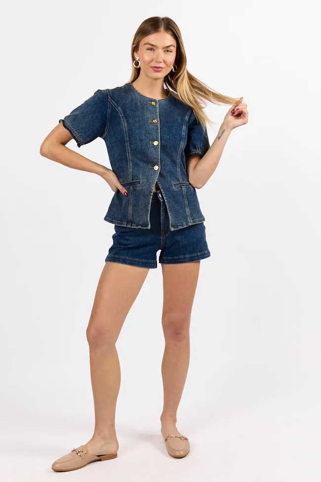 Come As You Are Dark Wash Relaxed Fit Denim Shorts sold by Pink Lily product image thumbnail 2