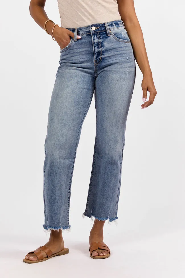 Briauna Light Wash Distressed Hem Ankle Length Wide Leg Jeans FINAL SALE sold by Pink Lily