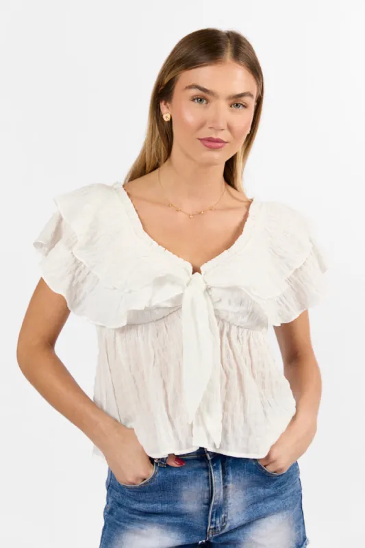 Ruffle It Up Ivory Textured Top FINAL SALE sold by Pink Lily