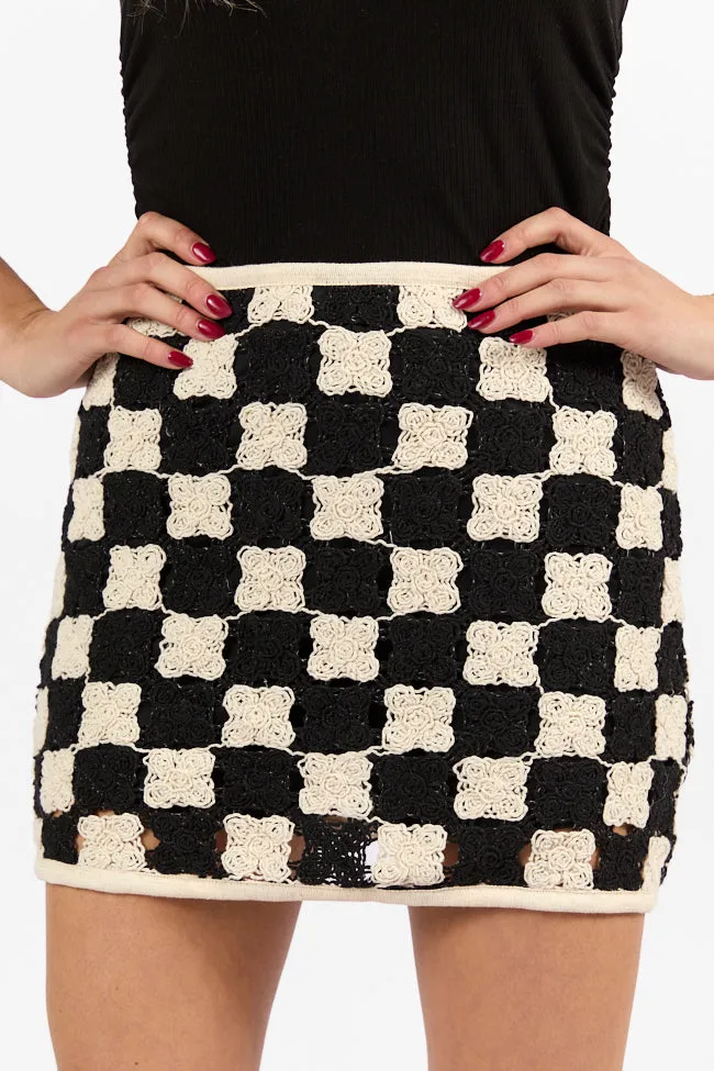 Check On Me Black and Cream Checkered Crochet Mini Skort FINAL SALE sold by Pink Lily product image thumbnail 3