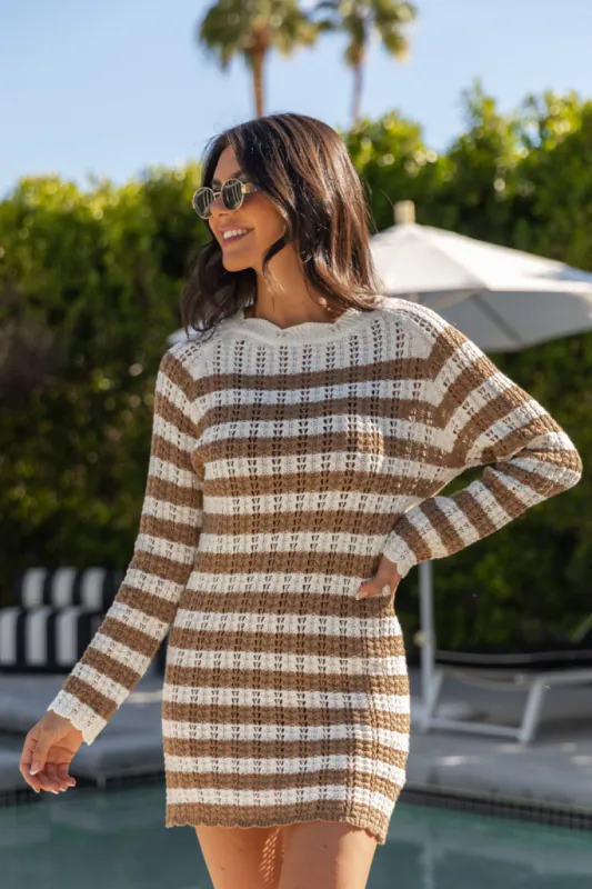 Mai Tai Memories Mocha and Ivory Striped Knit Dress FINAL SALE sold by Pink Lily