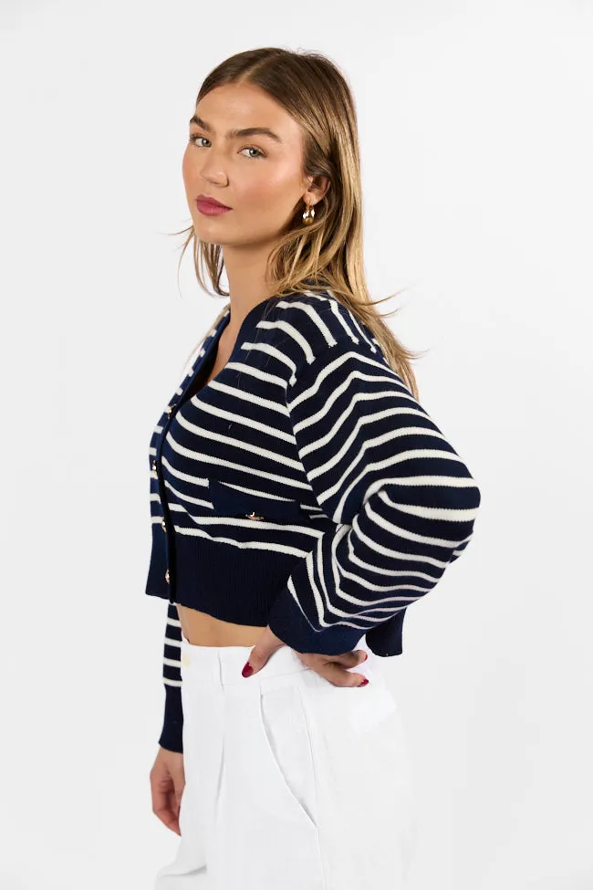 Back In Style Navy and Ivory Striped Cardigan FINAL SALE sold by Pink Lily product image thumbnail 4