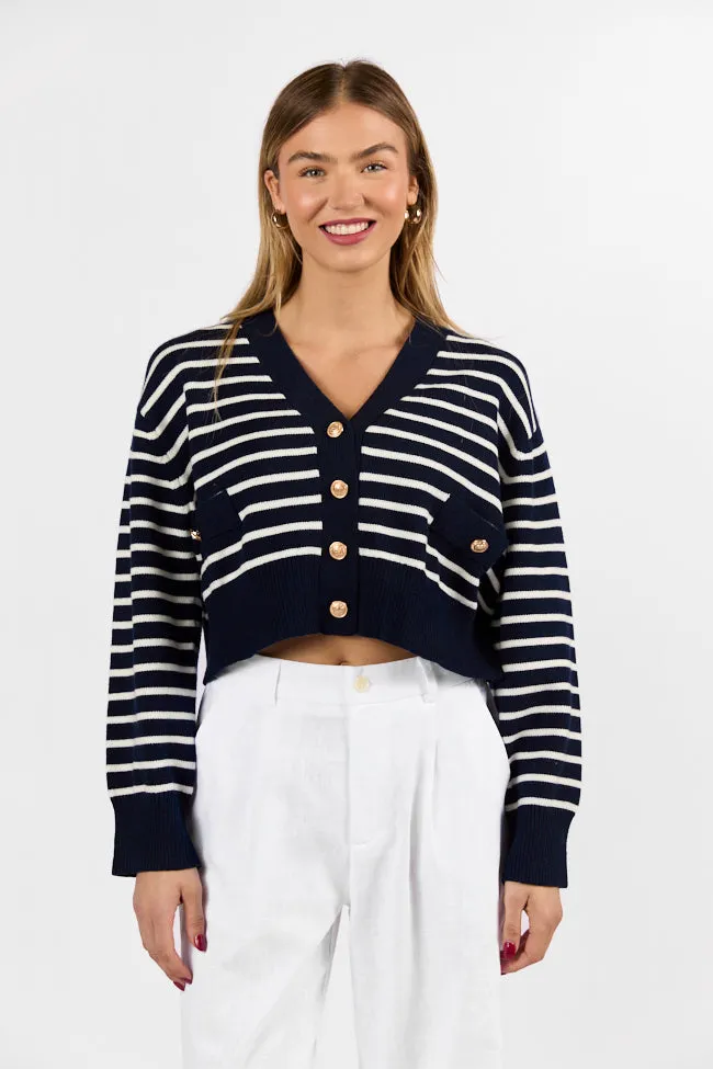 Back In Style Navy and Ivory Striped Cardigan FINAL SALE sold by Pink Lily product image thumbnail 3