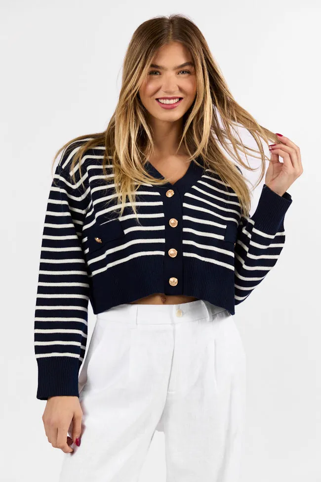 Back In Style Navy and Ivory Striped Cardigan FINAL SALE sold by Pink Lily