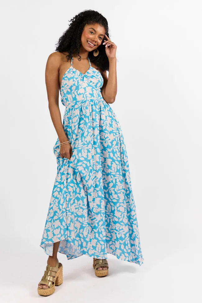 Golden Days Blue Halter Neck Printed Maxi Dress FINAL SALE sold by Pink Lily