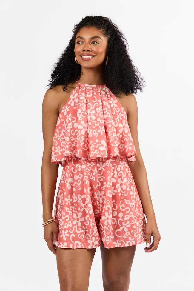 Spotlight Moment Coral Print Halter Neck Romper FINAL SALE sold by Pink Lily product image thumbnail 3