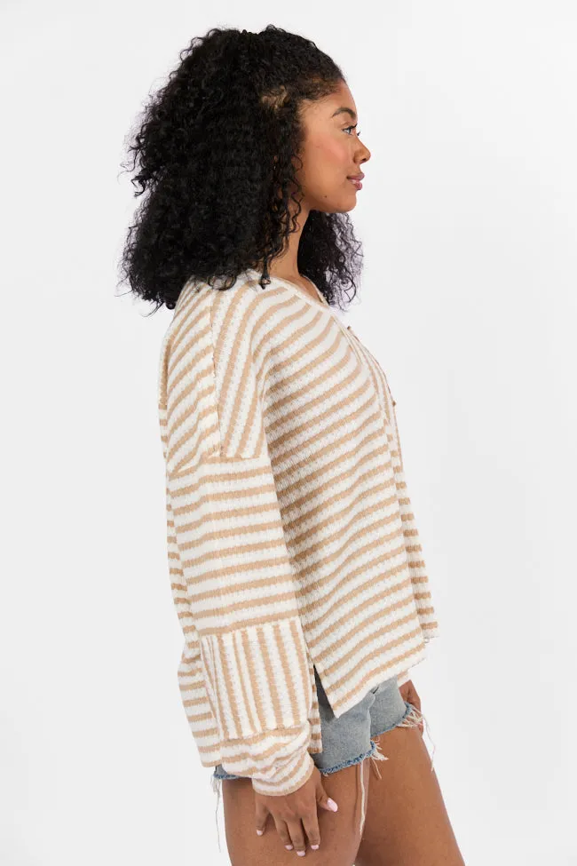 All For Sun Tan and Ivory Striped Knit V-Neck Long Sleeve Tee FINAL SALE sold by Pink Lily product image thumbnail 5