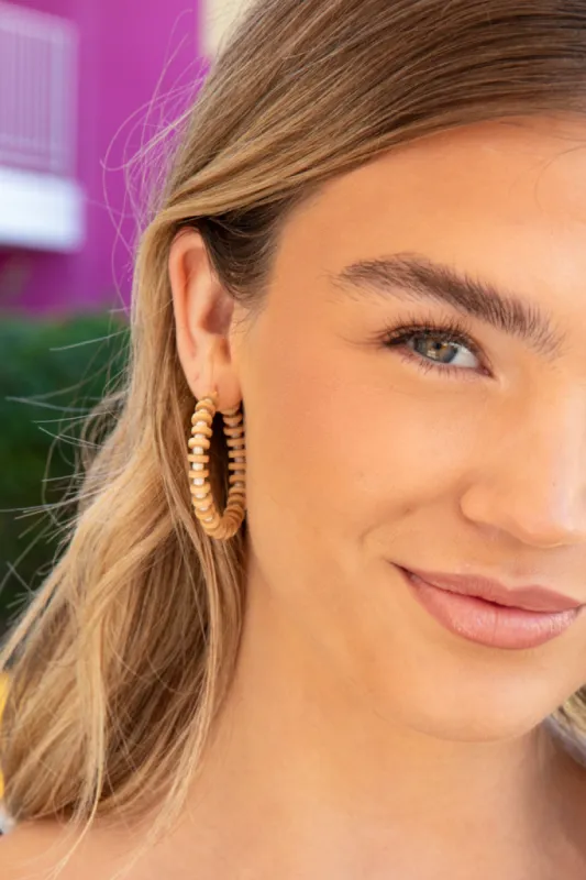Tan and White Beaded Hoops FINAL SALE sold by Pink Lily