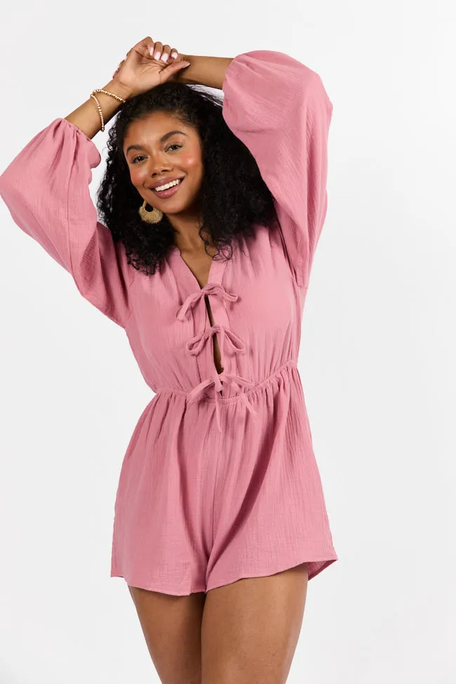 Endless Sunshine Pink Tie Front Long Sleeve Romper FINAL SALE sold by Pink Lily product image thumbnail 3