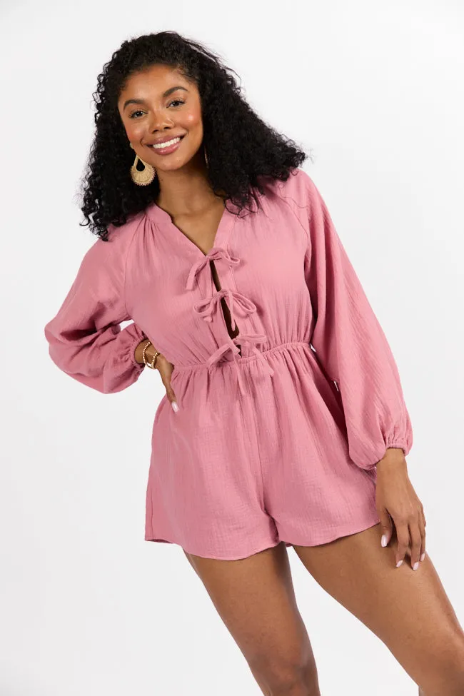 Endless Sunshine Pink Tie Front Long Sleeve Romper FINAL SALE sold by Pink Lily product image thumbnail 5