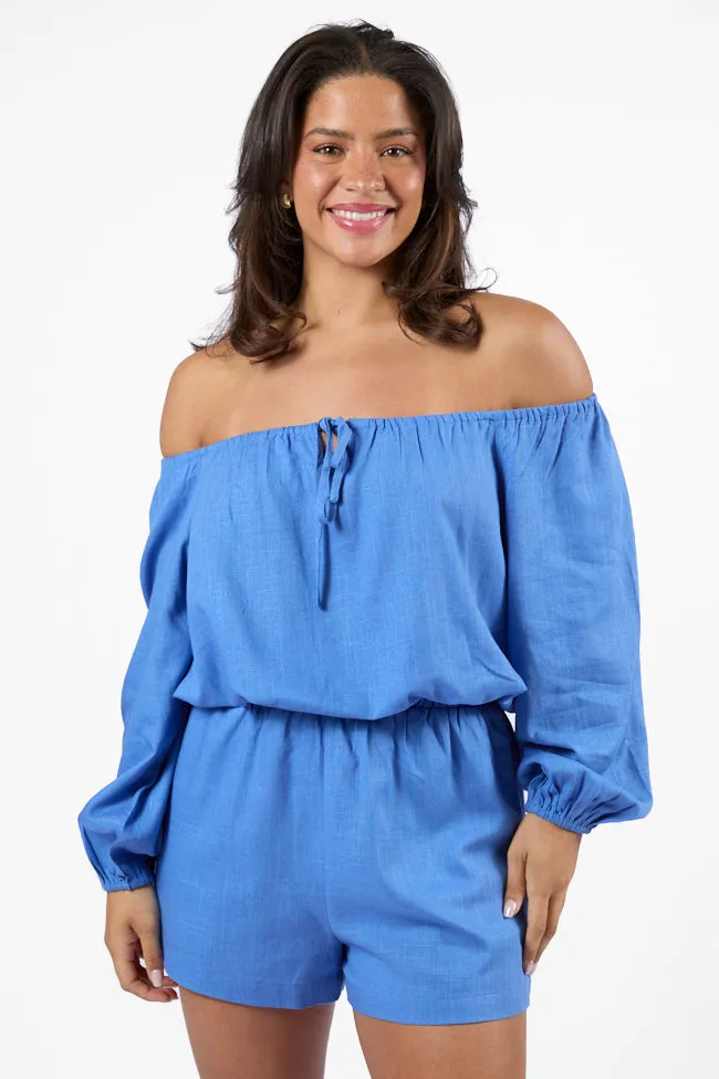 Deep Dive Blue Off The Shoulder Shorts Set FINAL SALE sold by Pink Lily product image thumbnail 2