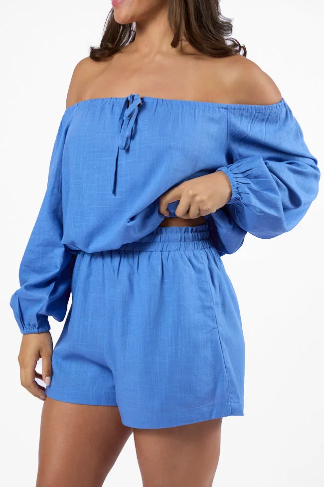 Deep Dive Blue Off The Shoulder Shorts Set FINAL SALE sold by Pink Lily product image thumbnail 4