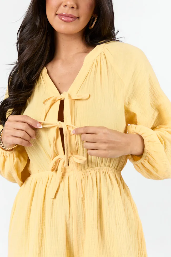Endless Sunshine Yellow Tie Front Long Sleeve Romper FINAL SALE sold by Pink Lily product image thumbnail 5