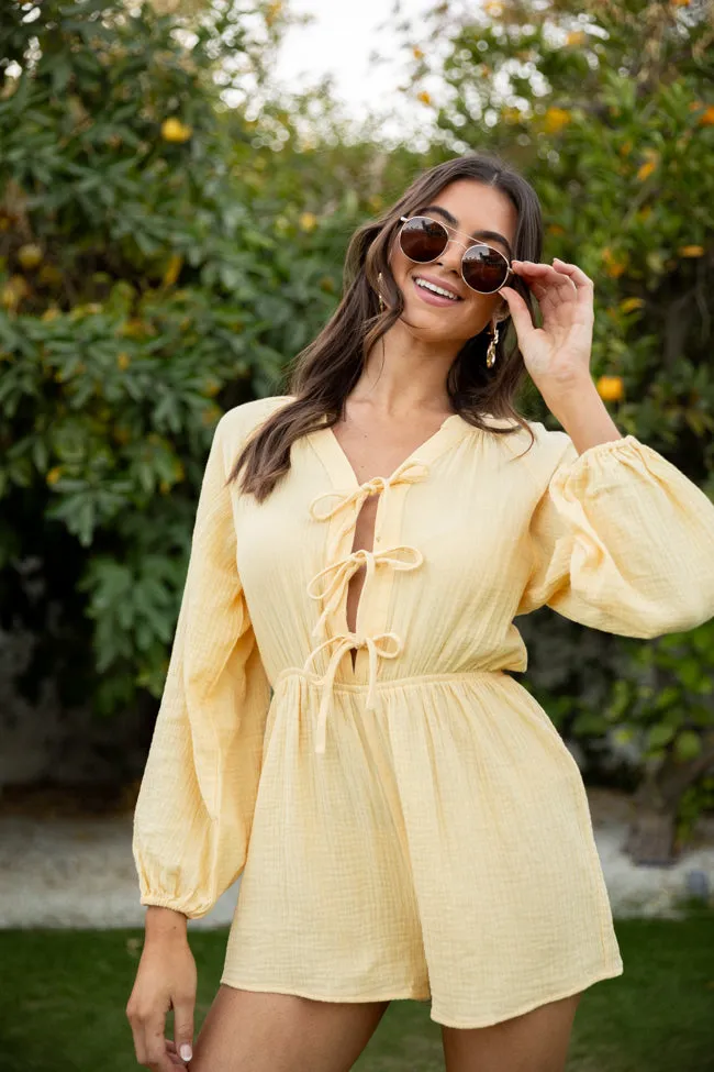Endless Sunshine Yellow Tie Front Long Sleeve Romper FINAL SALE sold by Pink Lily