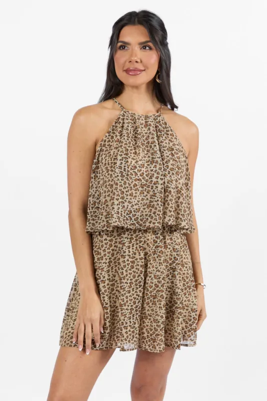 Spotlight Moment Leopard Print Halter Neck Romper FINAL SALE sold by Pink Lily