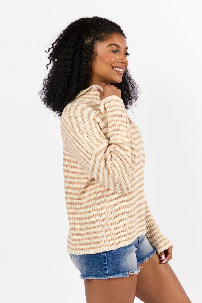 Bayside Breeze Ivory and Tan Stripe Quarter Zip Pullover Sweater FINAL SALE sold by Pink Lily product image thumbnail 5