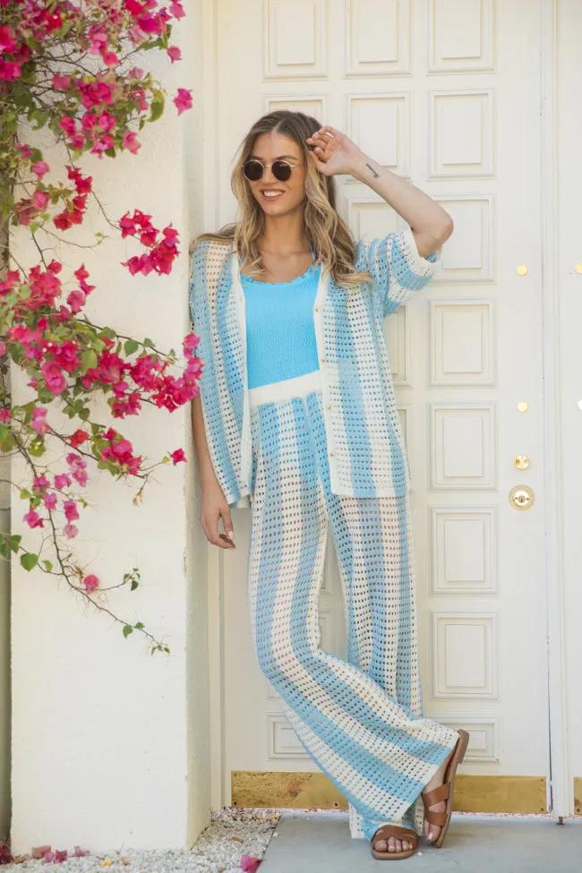 Along The Beach Blue Button Up Crochet Striped Top FINAL SALE sold by Pink Lily product image thumbnail 2
