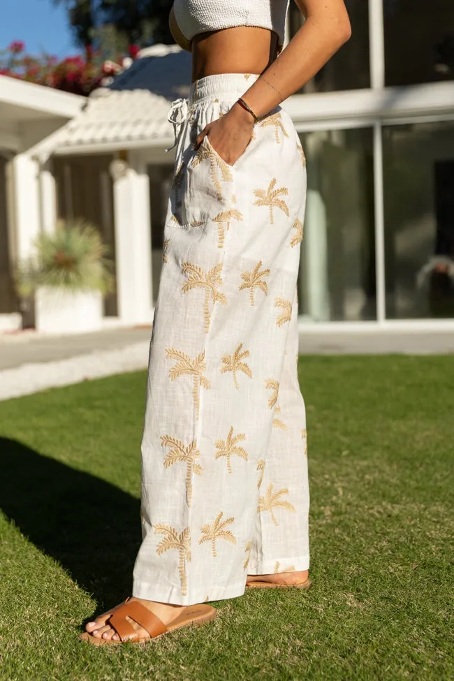 Palm Tree Paradise Ivory Embroidered Beach Pants FINAL SALE sold by Pink Lily product image thumbnail 4
