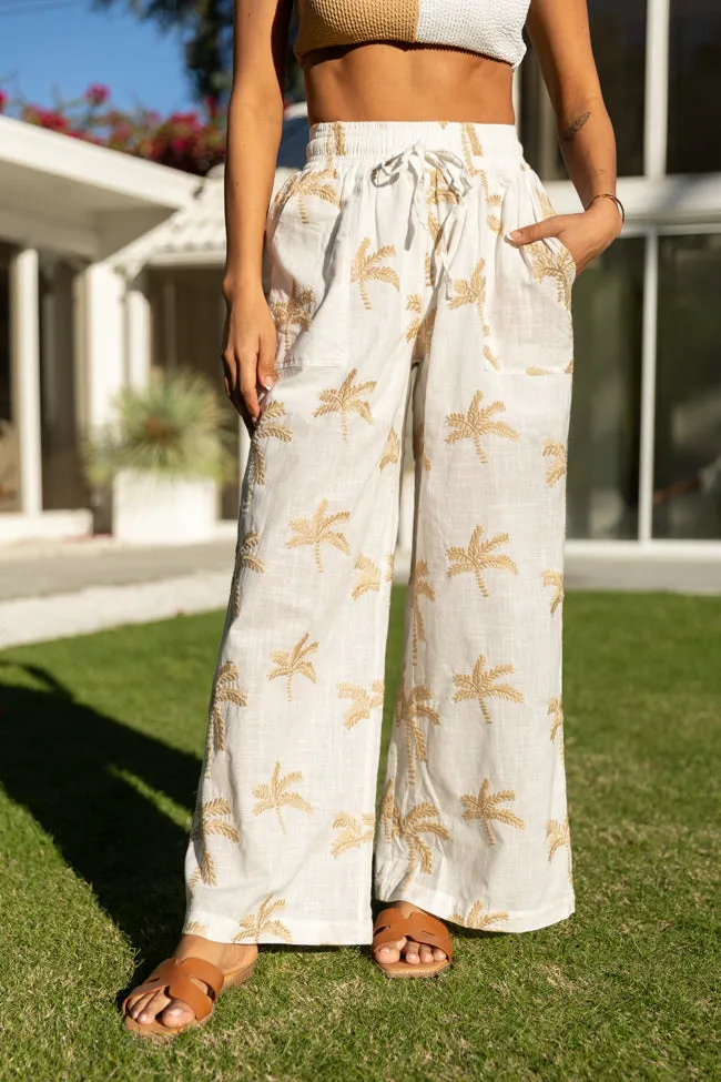 Palm Tree Paradise Ivory Embroidered Beach Pants FINAL SALE sold by Pink Lily