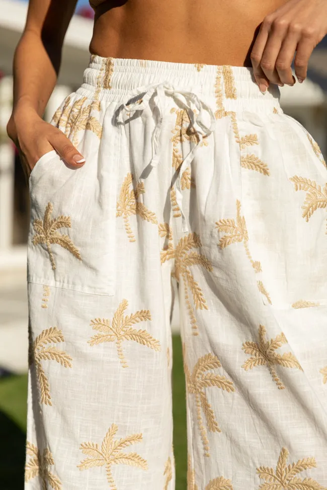 Palm Tree Paradise Ivory Embroidered Beach Pants FINAL SALE sold by Pink Lily product image thumbnail 3