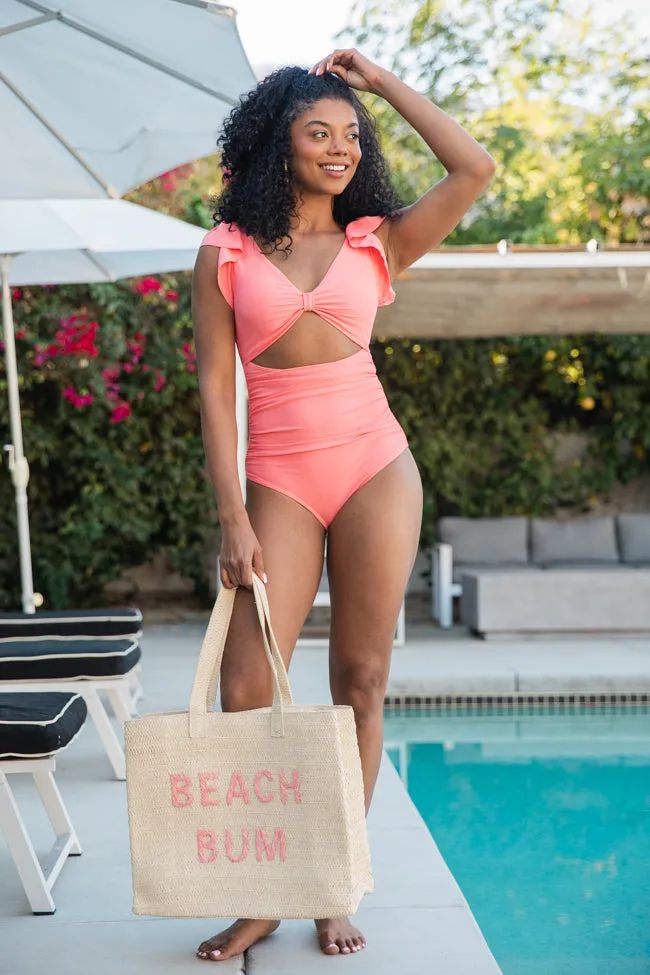 Blowing Bubbles Coral Knotted Front One Piece Swimsuit FINAL SALE sold by Pink Lily