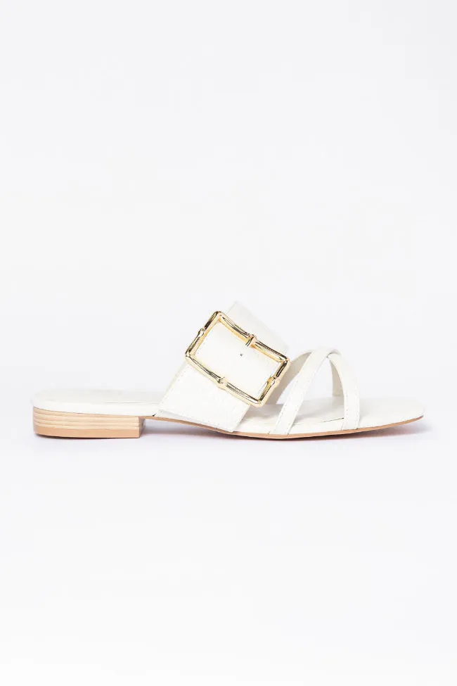 Blaine White Buckle Sandals FINAL SALE sold by Pink Lily