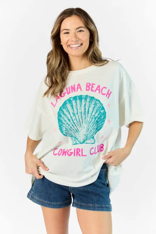 Laguna Beach Off White Oversized Graphic Tee sold by Pink Lily