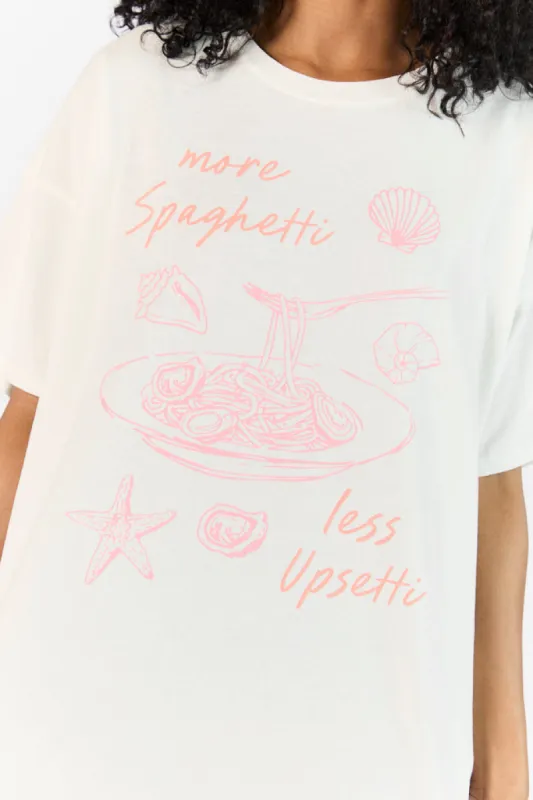 More Spaghetti Less Upsetti Off White Oversized Graphic Tee sold by Pink Lily