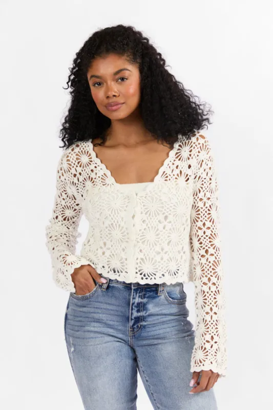 Unbeatable Memories Long Sleeve Ivory Crochet Cardigan FINAL SALE sold by Pink Lily