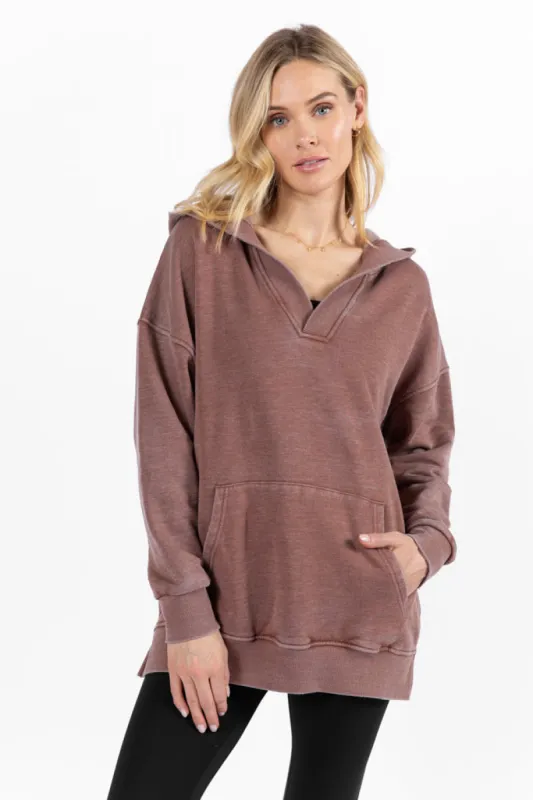 Ways To Go Brown Acid Wash Oversized Hoodie FINAL SALE SALE sold by Pink Lily