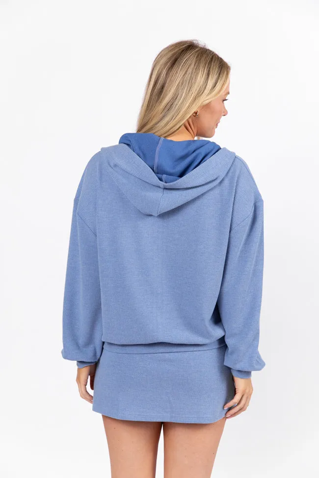 Tried It All Blue Ribbed Knit Full Zip Sweatshirt FINAL SALE sold by Pink Lily product image thumbnail 4