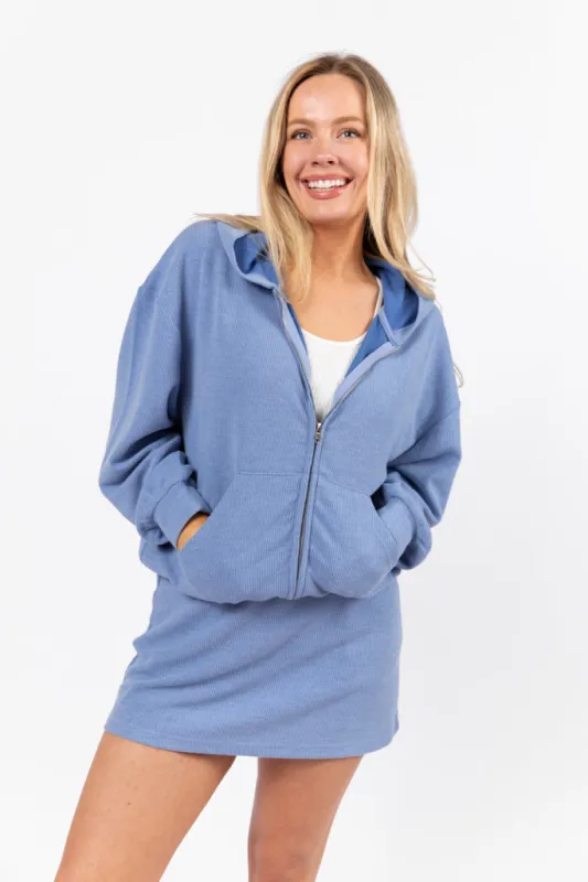 Tried It All Blue Ribbed Knit Full Zip Sweatshirt FINAL SALE sold by Pink Lily