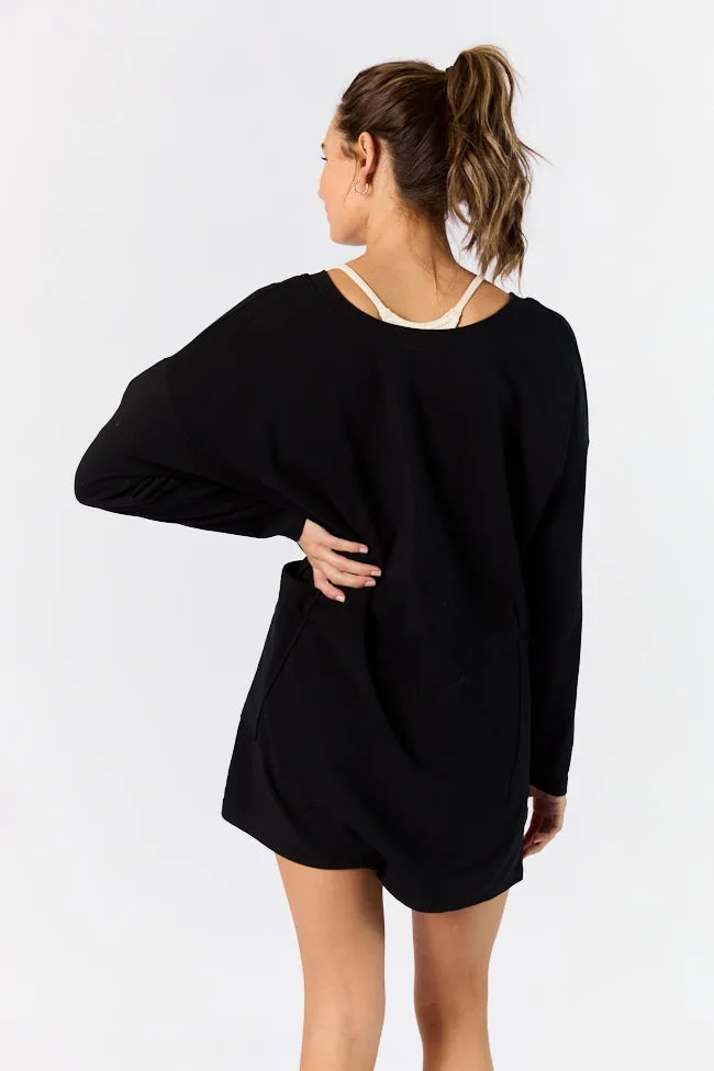 On A Daily Basis Black Deep V-Neck Pocketed Long Sleeve Romper FINAL SALE sold by Pink Lily product image thumbnail 5