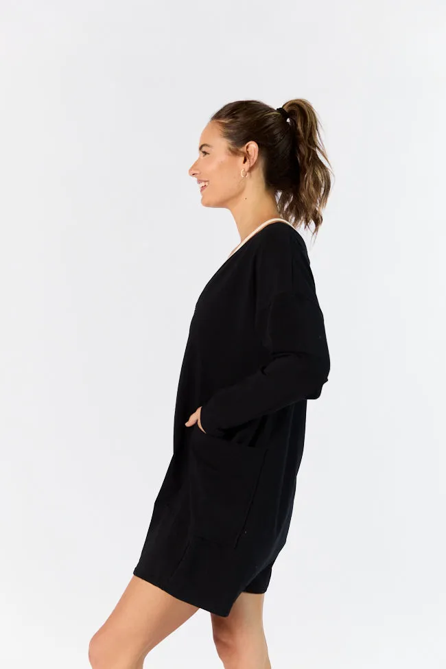 On A Daily Basis Black Deep V-Neck Pocketed Long Sleeve Romper FINAL SALE sold by Pink Lily product image thumbnail 4