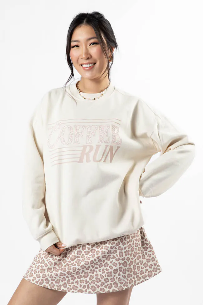 Coffee Run Leopard Cream Oversized Graphic Sweatshirt SALE sold by Pink Lily