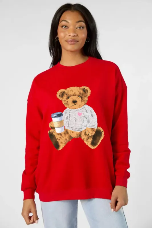 Vintage Teddy Bear Heart Sweater Red Graphic Sweatshirt sold by Pink Lily