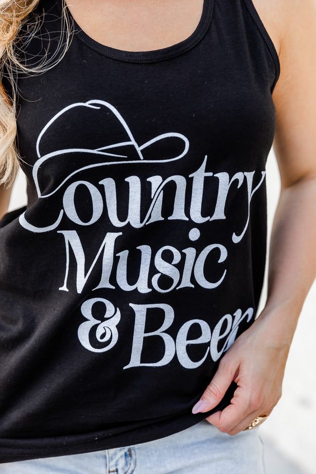 Country Music and Beer Black Jersey Graphic Tank sold by Pink Lily product image thumbnail 2