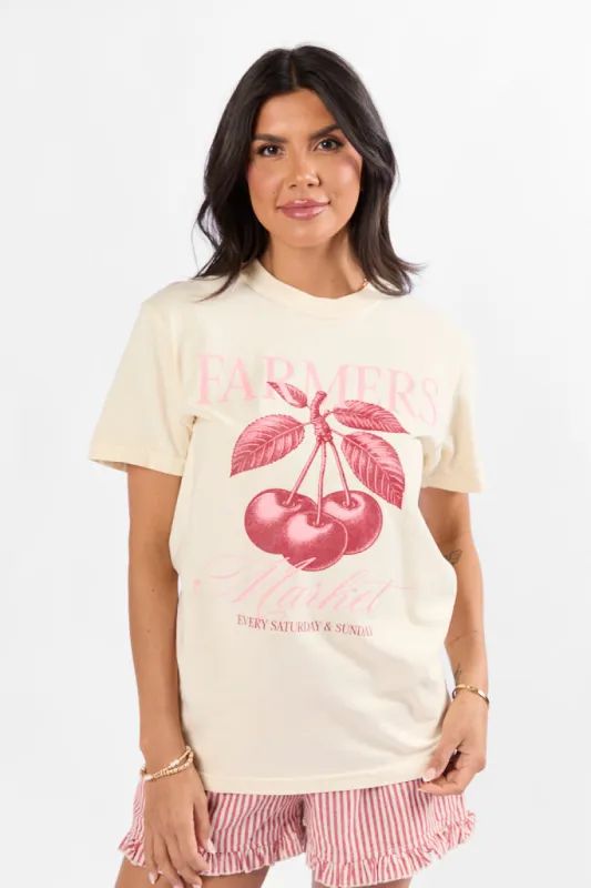 Farmers Market Cherries Ivory Comfort Color Graphic Tee sold by Pink Lily